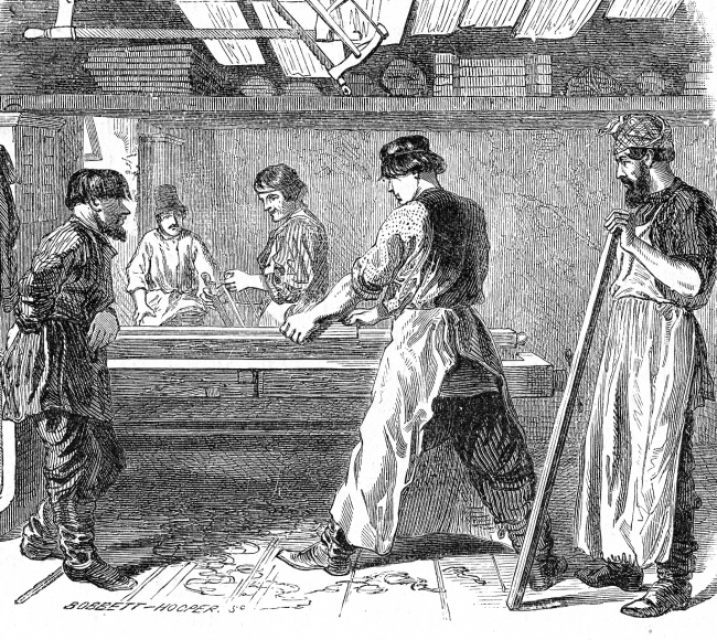 "Russian Carpenters at Work" from Boy Travellers in Russia by Thomas Wallace Knox, 1887.